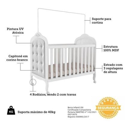 Imagem de Quarto de Bebê com Guarda-roupa Cômoda e Berço com Capitonê 100% Mdf Maya Clássico Espresso Móveis