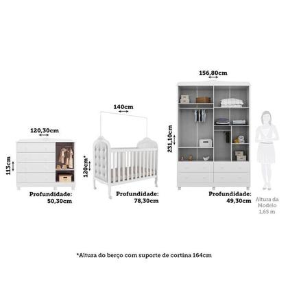 Imagem de Quarto de Bebê com Guarda-roupa Cômoda e Berço com Capitonê 100% Mdf Maya Clássico Espresso Móveis
