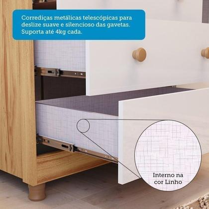 Imagem de Quarto de Bebê com Guarda-Roupa Cômoda e Berço com Capitonê 100% MDF Maya Provençal Espresso Móveis Branco Brilho/Amêndoa/Branco