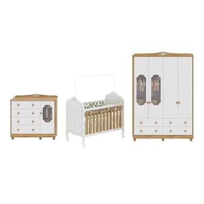 Imagem de Quarto de Bebê com Guarda-roupa Cômoda e Berço com Capitonê 100% Mdf Maya Provençal Yescasa
