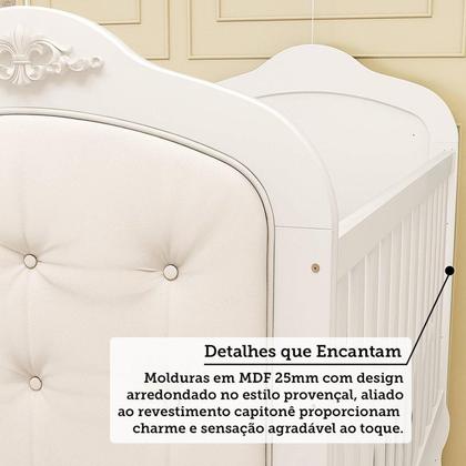 Imagem de Quarto de Bebê com Guarda-roupa Cômoda e Berço com Capitonê Maya Provençal 100% Mdf Espresso Móveis Branco Brilho