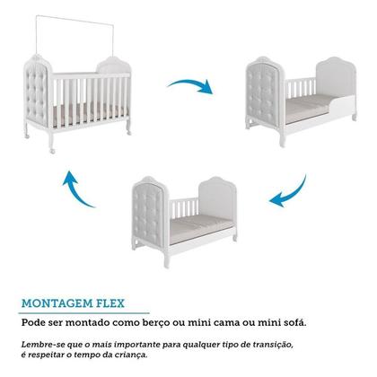 Imagem de Quarto de Bebê com Guarda-roupa Cômoda e Berço com Capitonê Maya Provençal 100% Mdf Espresso Móveis Branco Brilho