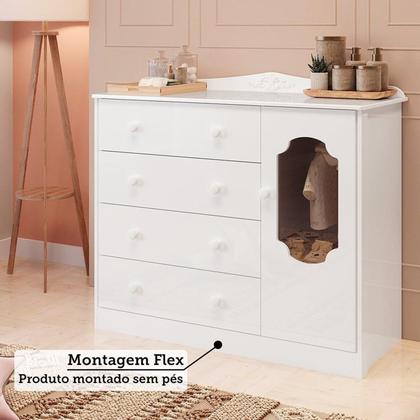 Imagem de Quarto de Bebê com Guarda-roupa Cômoda e Berço com Capitonê Maya Provençal 100% Mdf Espresso Móveis Branco Brilho