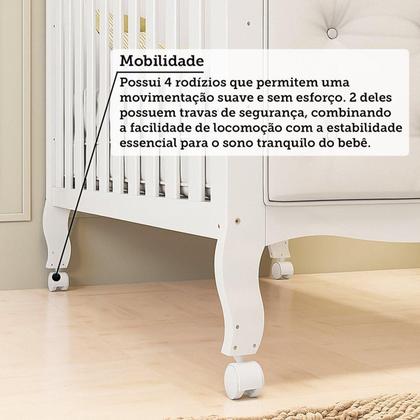 Imagem de Quarto de Bebê com Guarda-roupa Cômoda e Berço com Capitonê Maya Provençal 100% Mdf Espresso Móveis Branco Brilho