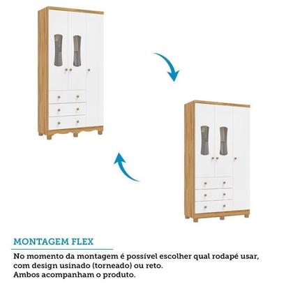 Imagem de Quarto de Bebê com Guarda Roupas 3 Portas 3 Gavetas e Berço Espresso Móveis Branco Brilho/Amêndoa