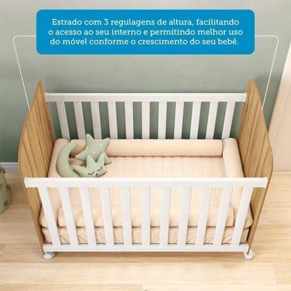 Imagem de Quarto de Bebê com Guarda Roupas 3 Portas 3 Gavetas e Berço Espresso Móveis Branco Brilho/Amêndoa