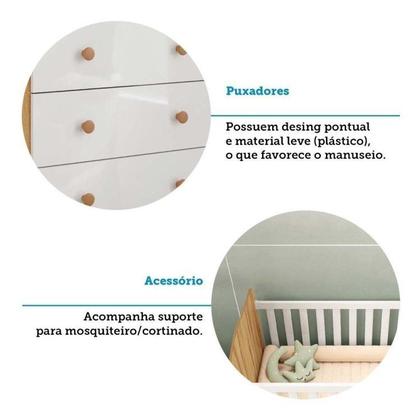 Imagem de Quarto de Bebê com Guarda Roupas 3 Portas 3 Gavetas e Berço Espresso Móveis Branco Brilho/Amêndoa