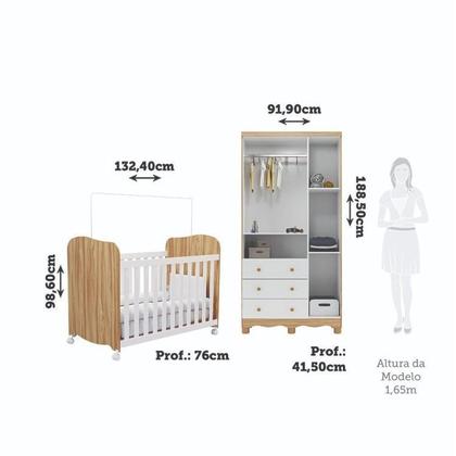 Imagem de Quarto de Bebê com Guarda Roupas 3 Portas 3 Gavetas e Berço Espresso Móveis Branco Brilho/Amêndoa
