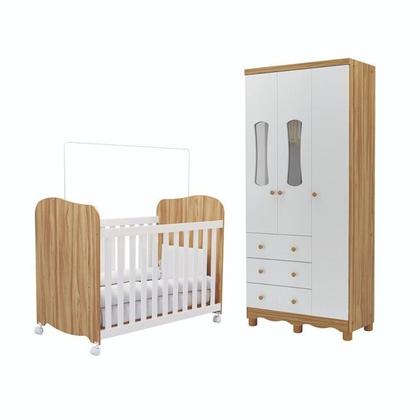 Imagem de Quarto de Bebê com Guarda Roupas 3 Portas 3 Gavetas e Berço Espresso Móveis Branco Brilho/Amêndoa