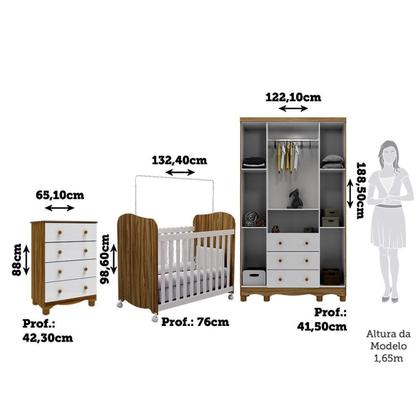 Imagem de Quarto de Bebê com Guarda Roupas 4 Portas Cômoda e Berço com Rodizio Mimo 100% MDF Espresso Móveis Branco Brilho/Amêndoa