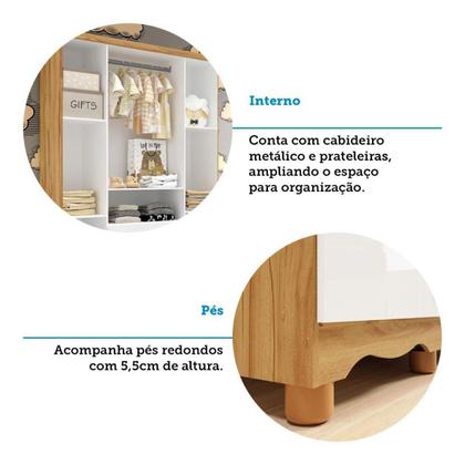 Imagem de Quarto de Bebê com Guarda Roupas 4 Portas Cômoda e Berço com Rodizio Mimo 100% MDF Espresso Móveis Branco Brilho/Amêndoa