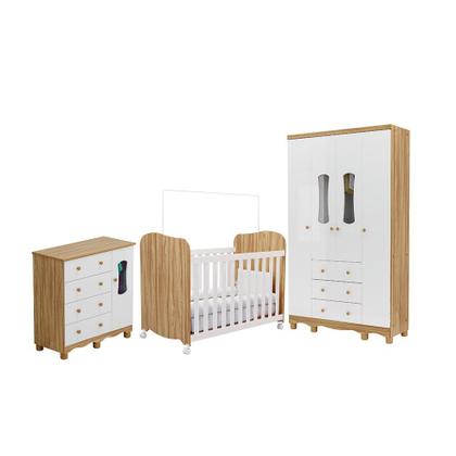 Imagem de Quarto de Bebê com Guarda-Roupas 4 Portas Janeladas Cômoda e Berço 100% MDF Lana Espresso Móveis