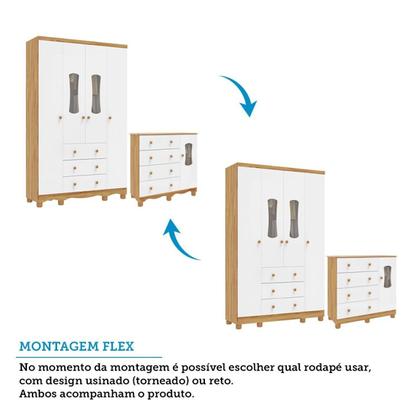 Imagem de Quarto de Bebê com Guarda-Roupas 4 Portas Janeladas Cômoda e Berço 100% MDF Lana Espresso Móveis