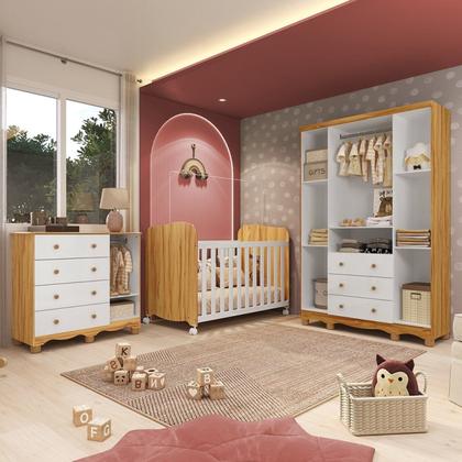 Imagem de Quarto de Bebê com Guarda-Roupas 4 Portas Janeladas Cômoda e Berço 100% MDF Lana Espresso Móveis