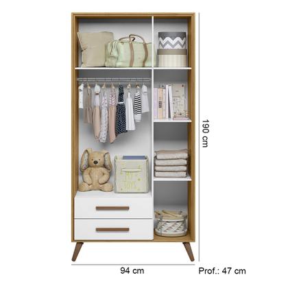Imagem de Quarto de Bebê com Roupeiro 3830 e Cômoda Infantil 3825 Qencanto Retrô Qmovi Freijó Branco Acetinado
