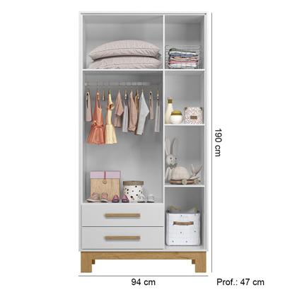 Imagem de Quarto de Bebê com Roupeiro 4340 e Cômoda 4355 Qencanto Slim Qmovi Branco Acetinado