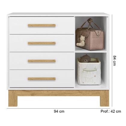 Imagem de Quarto de Bebê com Roupeiro 4340 e Cômoda 4355 Qencanto Slim Qmovi Branco Acetinado