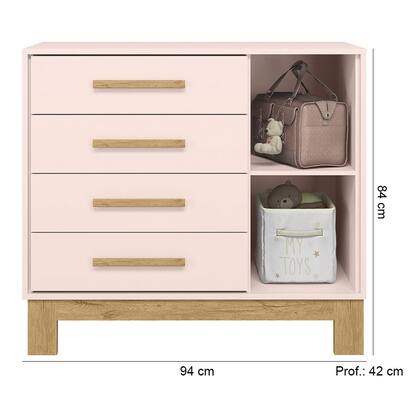 Imagem de Quarto de Bebê com Roupeiro 4340 e Cômoda 4355 Qencanto Slim Qmovi Rosa Acetinado
