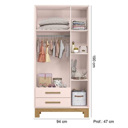 Imagem de Quarto de Bebê com Roupeiro 4340 e Cômoda 4355 Qencanto Slim Qmovi Rosa Acetinado
