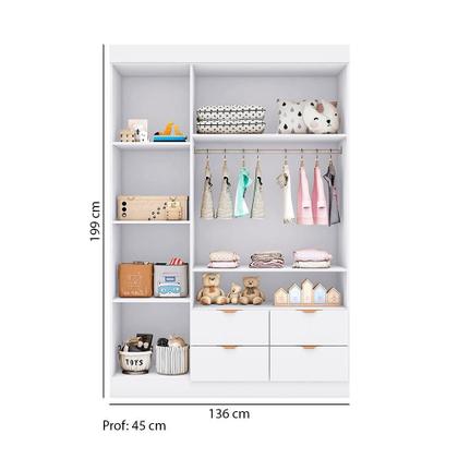 Imagem de Quarto de Bebê com Roupeiro e Cômoda Sapateira Ayla Branco Acetinado Phoenix Baby