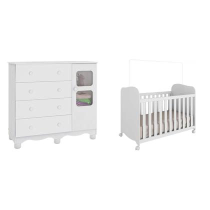 Imagem de Quarto de Bebê Cômoda 1 Porta com Janela e Berço 100% MDF Mimo Espresso Móveis Branco Brilho