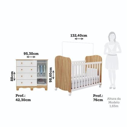 Imagem de Quarto de bebê Cômoda 1 Pta Janelada 4 Gavetas e Berço 100% MDF Lana Espresso Móveis