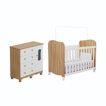 Imagem de Quarto de bebê Cômoda 1 Pta Janelada 4 Gavetas e Berço 100% MDF Lana Espresso Móveis