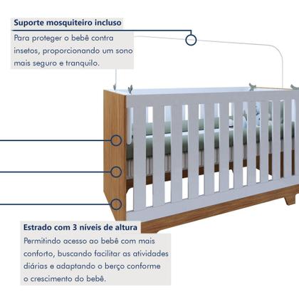 Imagem de Quarto de Bebê Cômoda Berço e Guarda Roupa com Colchão Nina Amadeirado/Branco