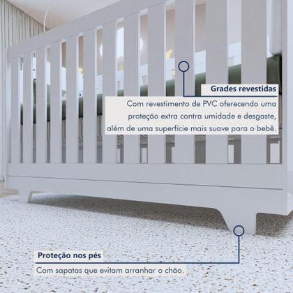 Imagem de Quarto de Bebê Cômoda Berço e Guarda Roupa com Colchão Nina Branco