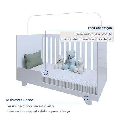 Imagem de Quarto de Bebê Cômoda Berço e Guarda Roupa com Colchão Nina Branco