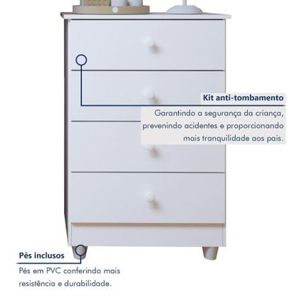 Imagem de Quarto de Bebê Cômoda Berço e Guarda Roupa com Colchão Nina Branco