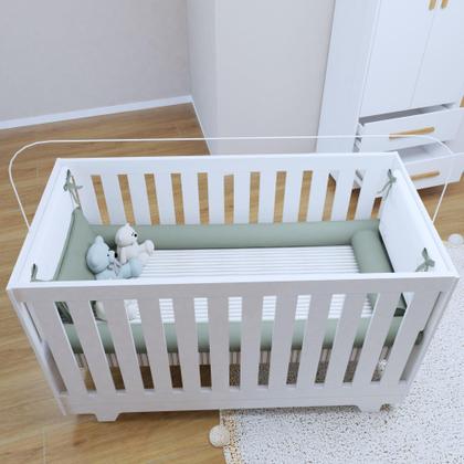 Imagem de Quarto de Bebê Cômoda Berço e Guarda Roupa com Colchão Nina Branco