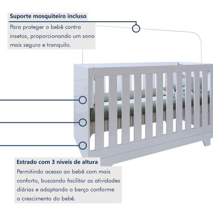 Imagem de Quarto de Bebê Cômoda Berço e Guarda Roupa com Colchão Nina Branco