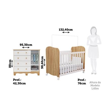 Imagem de Quarto de Bebê Cômoda com 1 Porta Janelada e Berço com Rodízios 100% Mdf Lana Espresso Móveis