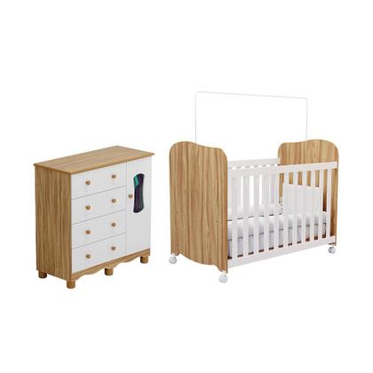 Imagem de Quarto de Bebê Cômoda com 1 Porta Janelada e Berço com Rodízios 100% Mdf Lana Espresso Móveis
