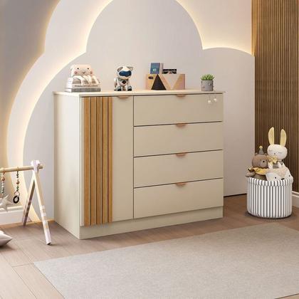 Imagem de Quarto de Bebê Completo 01 Guarda-roupa 3 Portas 4 Gavetas com 01 Cômoda 100% Mdf Ayla