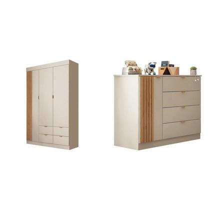 Imagem de Quarto de Bebê Completo 01 Guarda-roupa 3 Portas 4 Gavetas com 01 Cômoda 100% Mdf Ayla