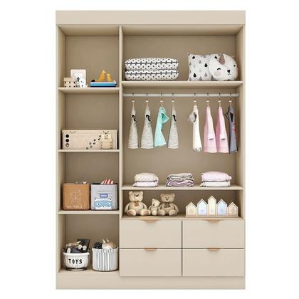 Imagem de Quarto de Bebê Completo 01 Guarda-roupa 3 Portas 4 Gavetas com 01 Cômoda 100% Mdf Ayla