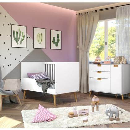 Imagem de Quarto de Bebê Completo 1 Berço com 1 Cômoda 3 Gavetas Caring