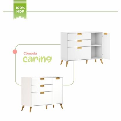 Imagem de Quarto de Bebê Completo 1 Berço com 1 Cômoda 3 Gavetas Caring