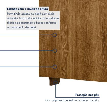 Imagem de Quarto de Bebê Completo 100% MDF com Cômoda Berço e Guarda Roupa 1 MDF Nina Branco/Amadeirado