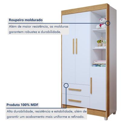 Imagem de Quarto de Bebê Completo 100% MDF com Cômoda Berço e Guarda Roupa 1 MDF Nina Branco/Amadeirado