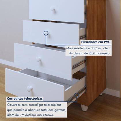 Imagem de Quarto de Bebê Completo 100% MDF com Cômoda Berço e Guarda Roupa 1 MDF Nina Branco/Amadeirado