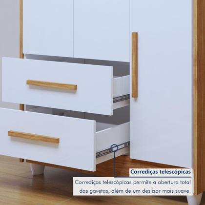 Imagem de Quarto de Bebê Completo 100% MDF com Cômoda Berço e Guarda Roupa 1 MDF Nina Branco/Amadeirado