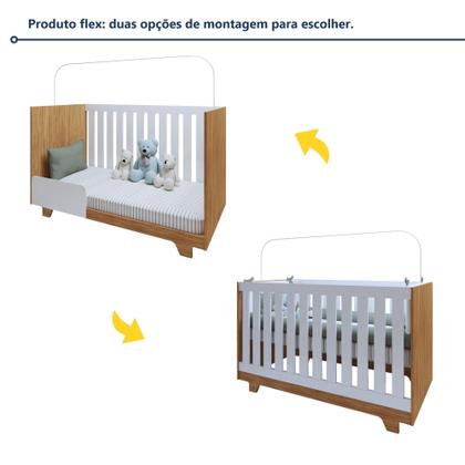 Imagem de Quarto de Bebê Completo 100% MDF com Cômoda Berço e Guarda Roupa 1 MDF Nina Branco/Amadeirado