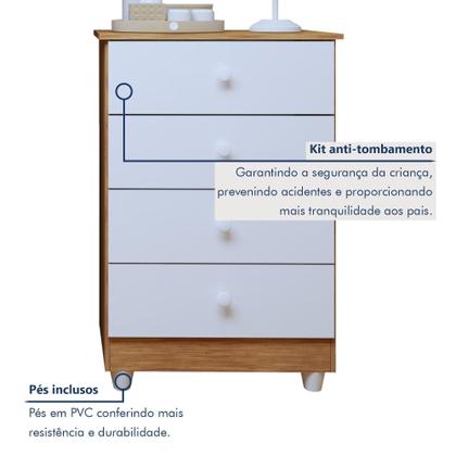 Imagem de Quarto de Bebê Completo 100% MDF com Cômoda Berço e Guarda Roupa 1 MDF Nina Branco/Amadeirado