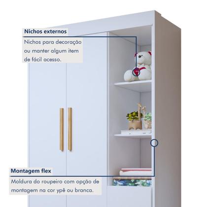 Imagem de Quarto de Bebê Completo 100% MDF com Cômoda Berço e Guarda Roupa 1 MDF Nina Branco/Amadeirado