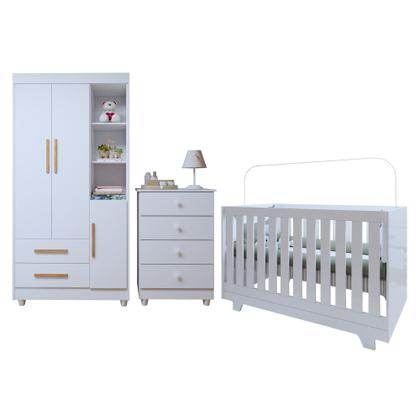 Imagem de Quarto de Bebê Completo 100% MDF com Cômoda Berço e Guarda Roupa 1 MDF Nina