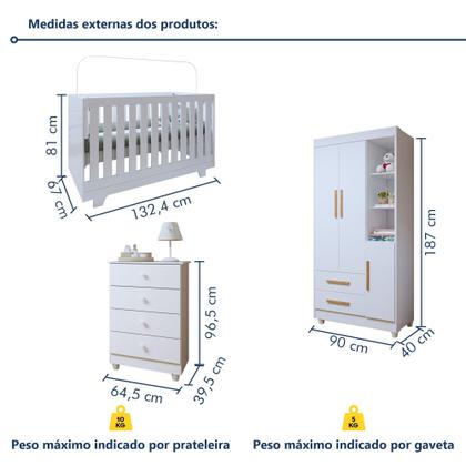 Imagem de Quarto de Bebê Completo 100% MDF com Cômoda Berço e Guarda Roupa 1 MDF Nina