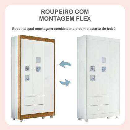 Imagem de Quarto de Bebê Completo 100% MDF com Guarda Roupa 3 Portas, Cômoda e Berço Life Espresso Móveis